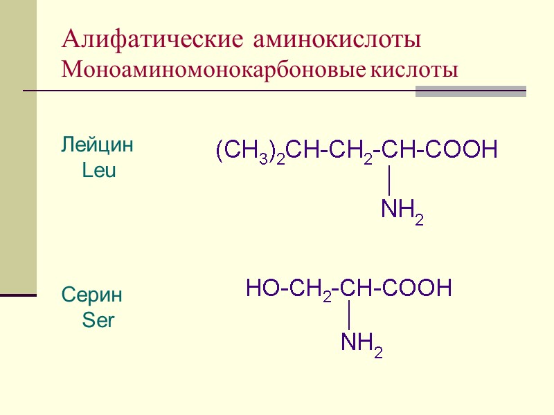 Алифатические аминокислоты Моноаминомонокарбоновые кислоты  Лейцин        
